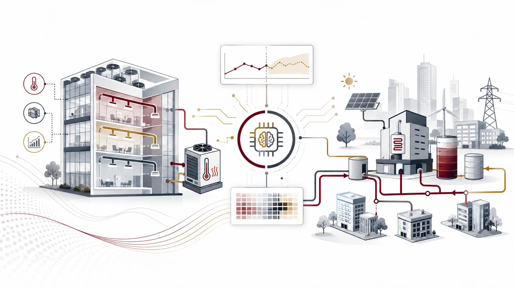Illustration of AI-enabled building HVAC and district energy optimization