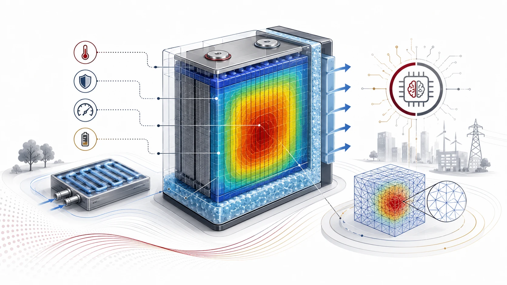 Illustration of battery thermal management with high-fidelity computational modeling